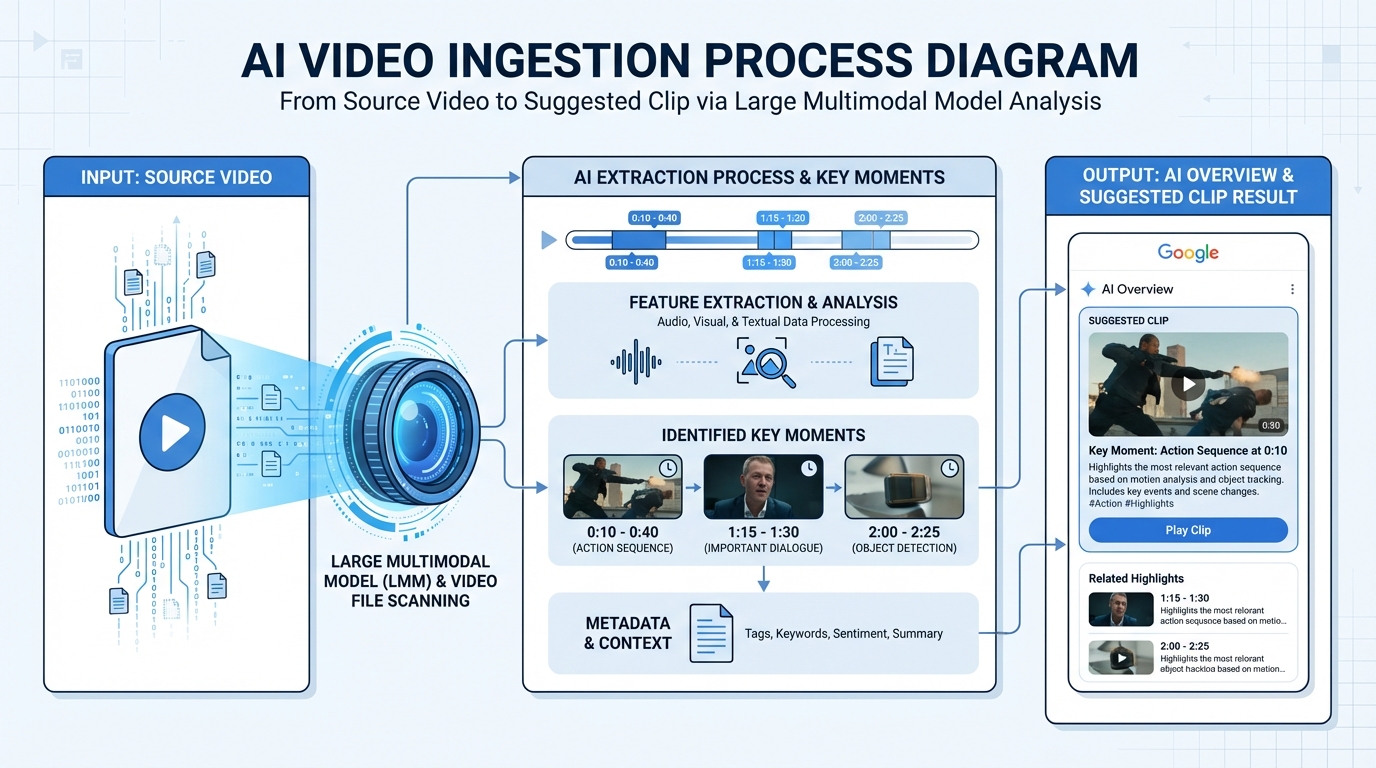 Diagram illustrating AI Overviews extracting key video moments