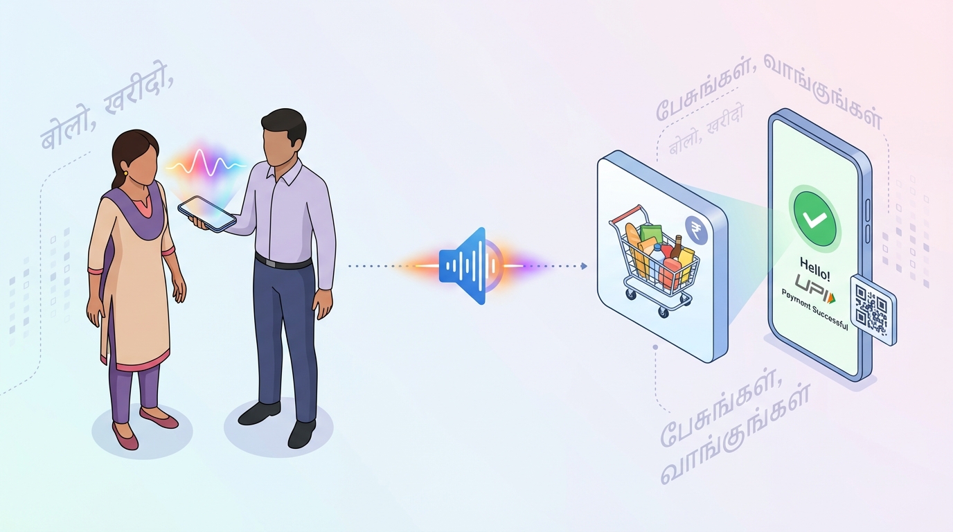 Infographic illustrating voice commerce and multilingual personalization trends in India