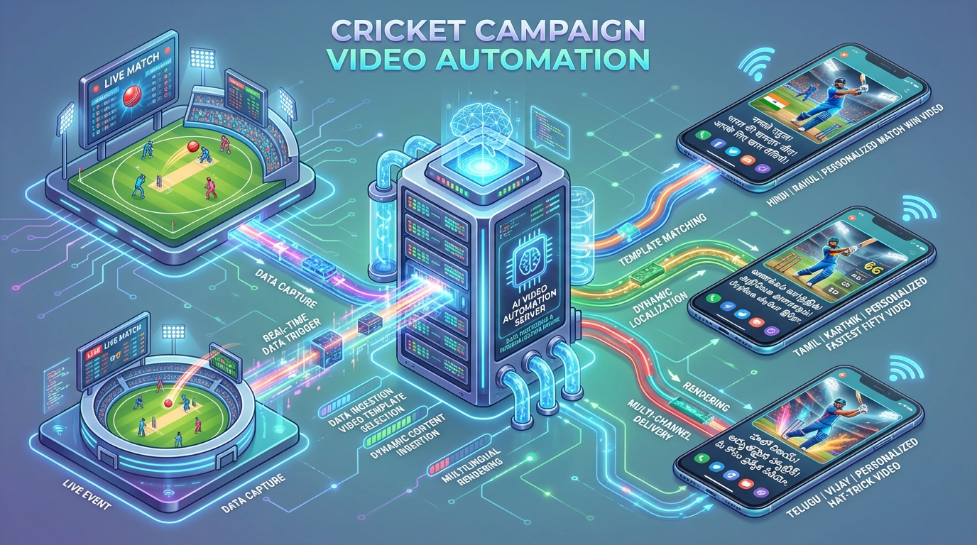 AI video IPL marketing automation illustration