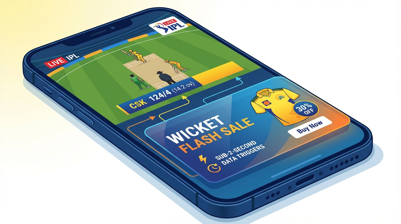 Example of shoppable overlay and countdown timer during IPL match