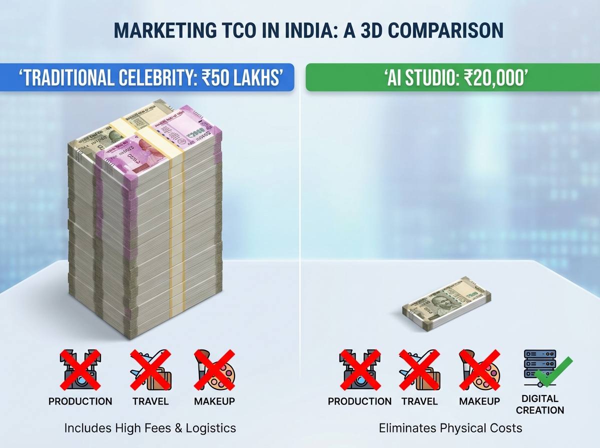 ROI benchmarks chart for D2C video marketing AI vs influencer in India 2026