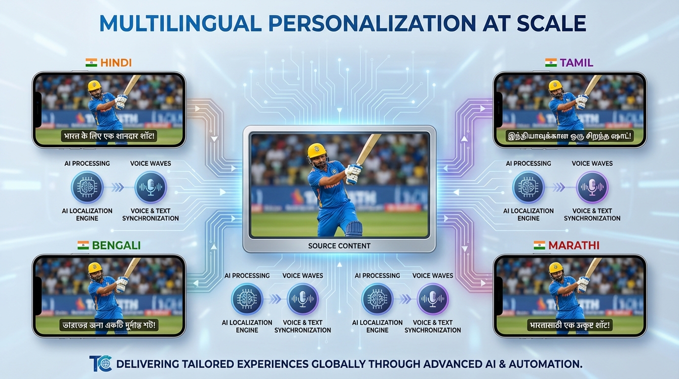 Dashboard showing multilingual, personalized cricket video campaigns at scale