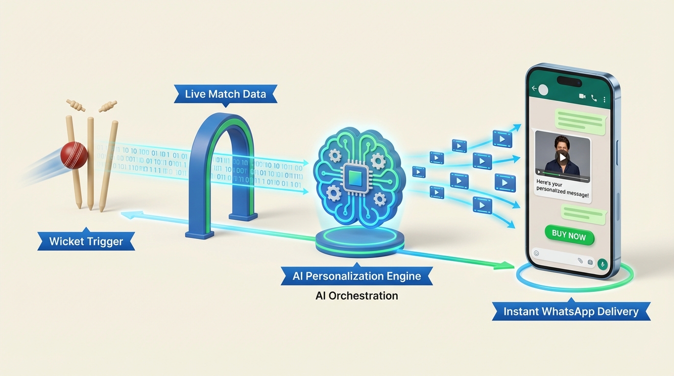India–Pakistan cricket personalization workflow using WhatsApp and live triggers