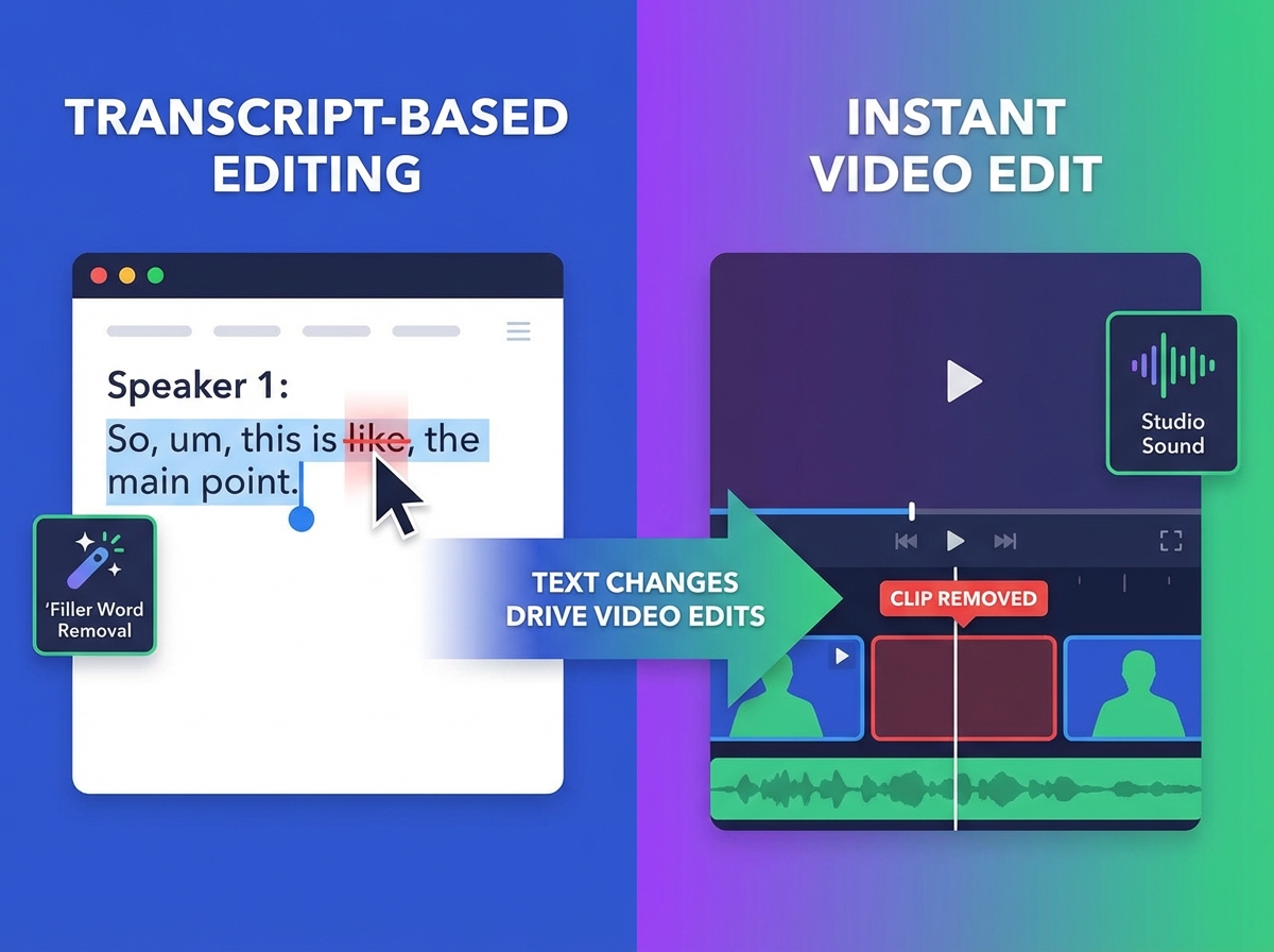 Descript transcript-based editing overview