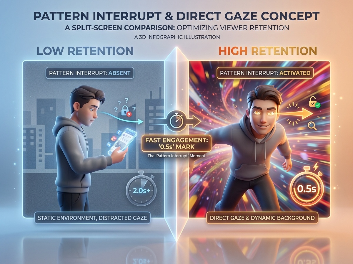 Example of high-contrast, scroll-stopping video hook