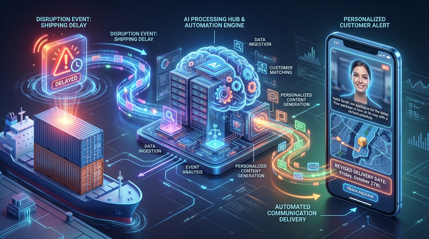 Illustration of a supply chain transparency video dashboard and logistics workflow
