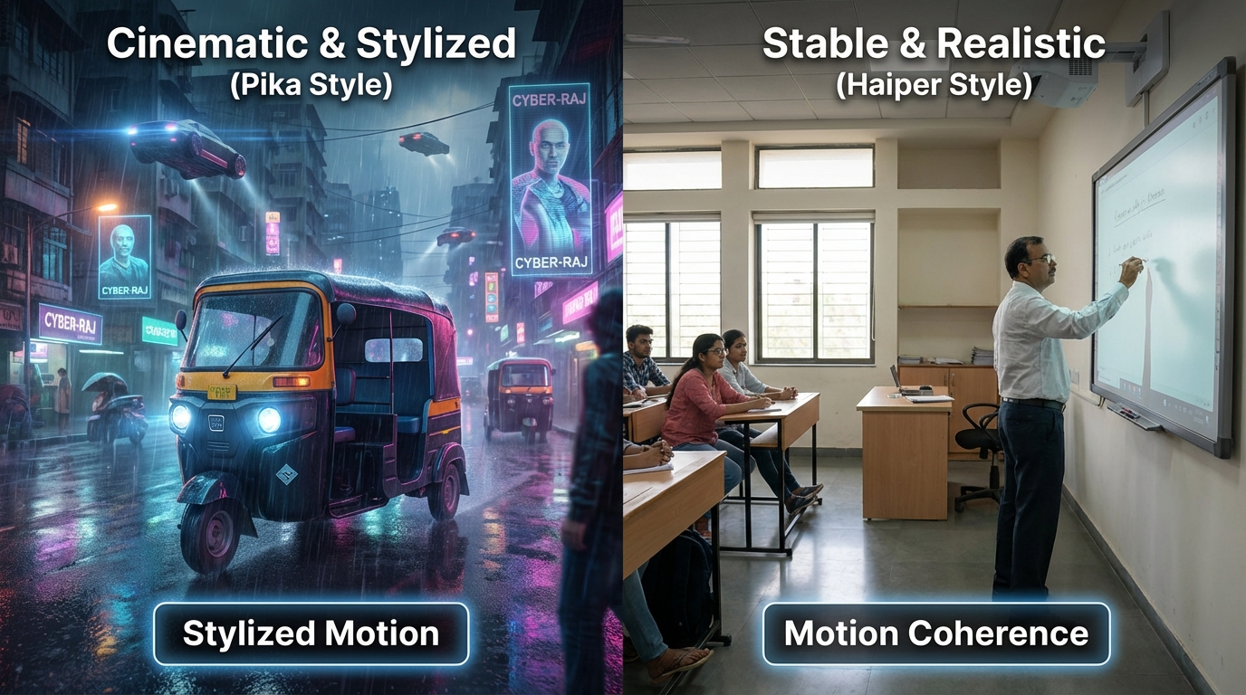 Pika Labs vs Haiper text-to-video comparison visual