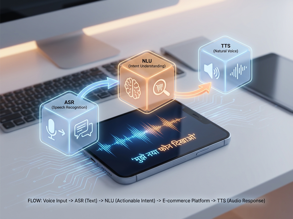 Diagram illustrating vernacular voice-video commerce flow in India 2026