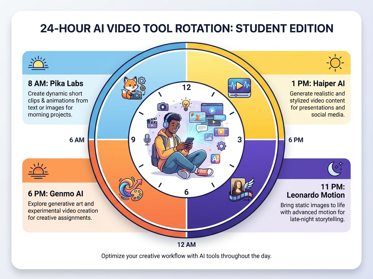 Side-by-side comparison graphic of Pika, Haiper, Genmo, and Leonardo Motion features