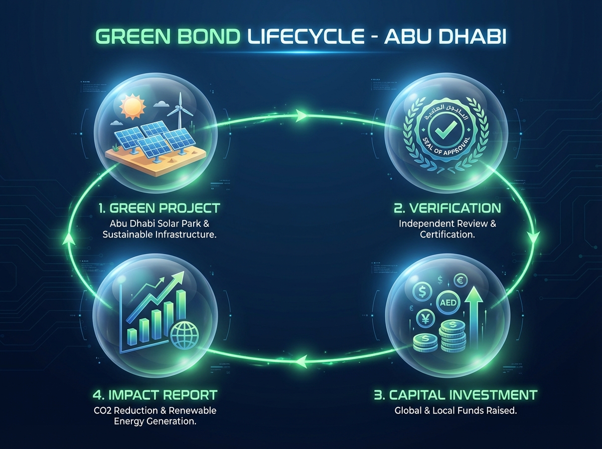 Green bonds issuance and impact reporting illustration in Abu Dhabi