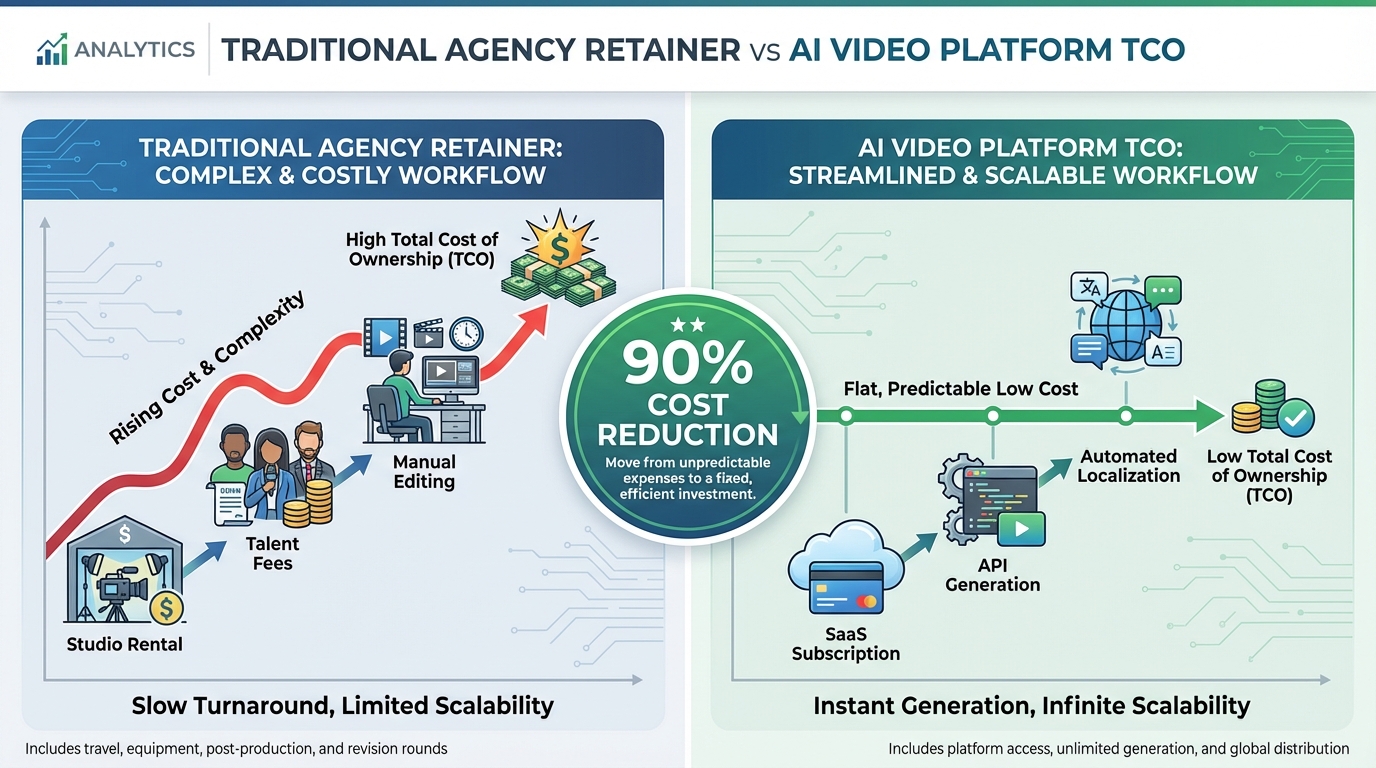 Comparison of traditional agency TCO vs AI video platform TCO for Indian enterprises