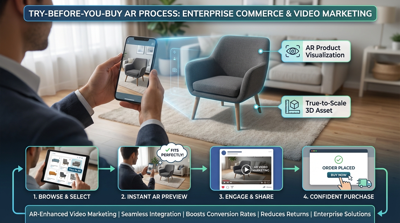 Immersive commerce visualization showing AR-enhanced shopping experience