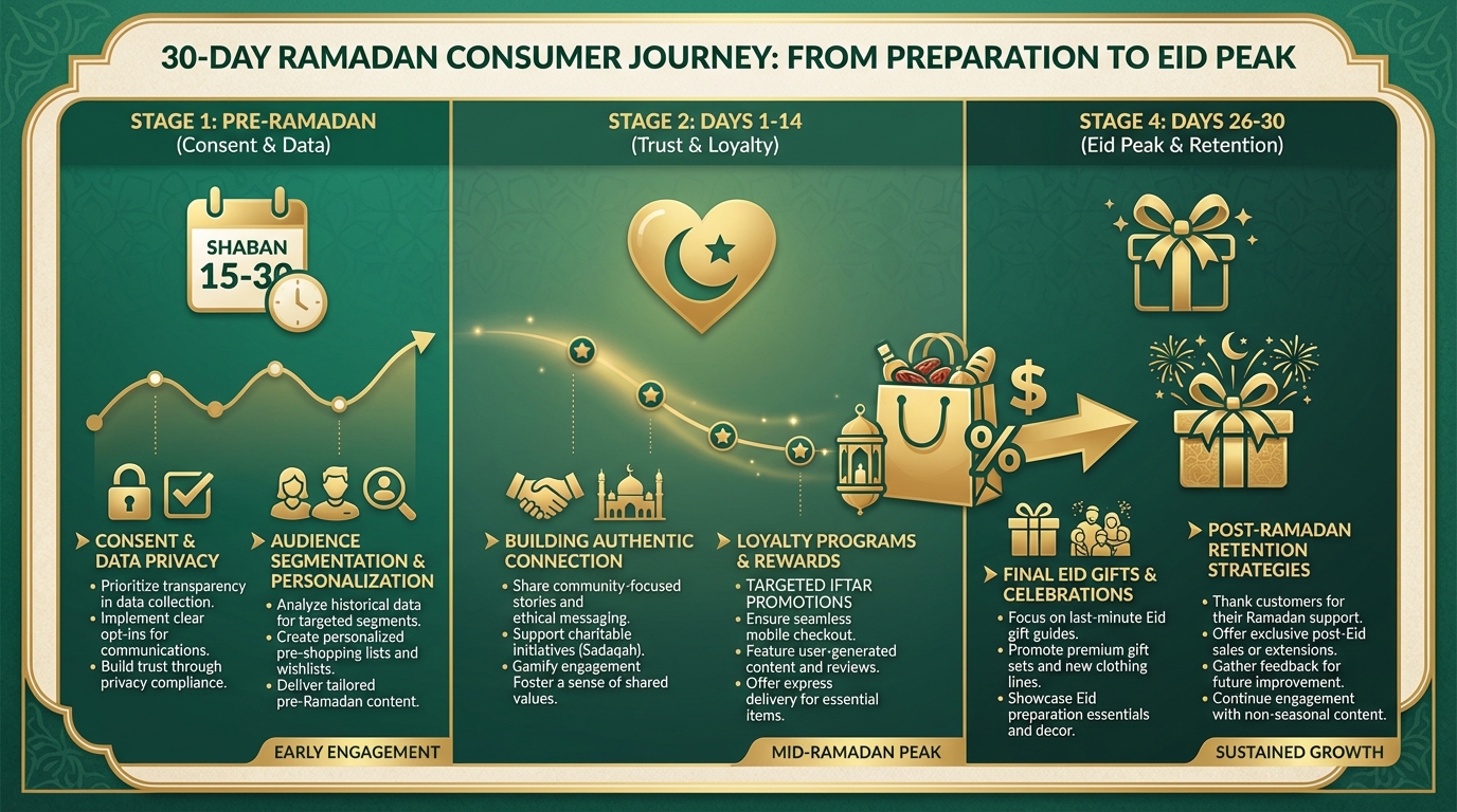 Workflow showing personalized Ramadan journey mapping and iftar offer automation