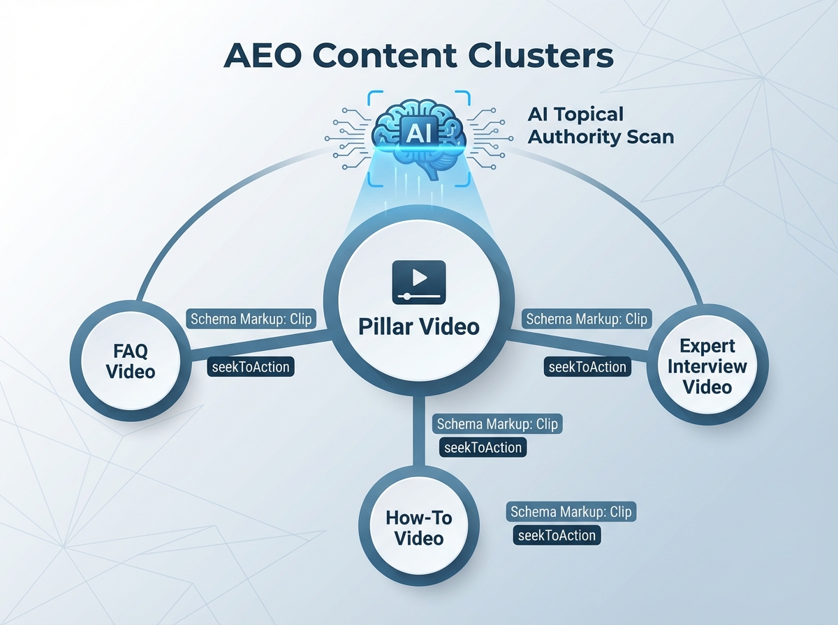 Schema markup and AEO content clusters illustration
