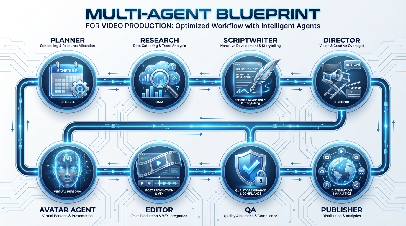 Agentic AI video production workflow diagram