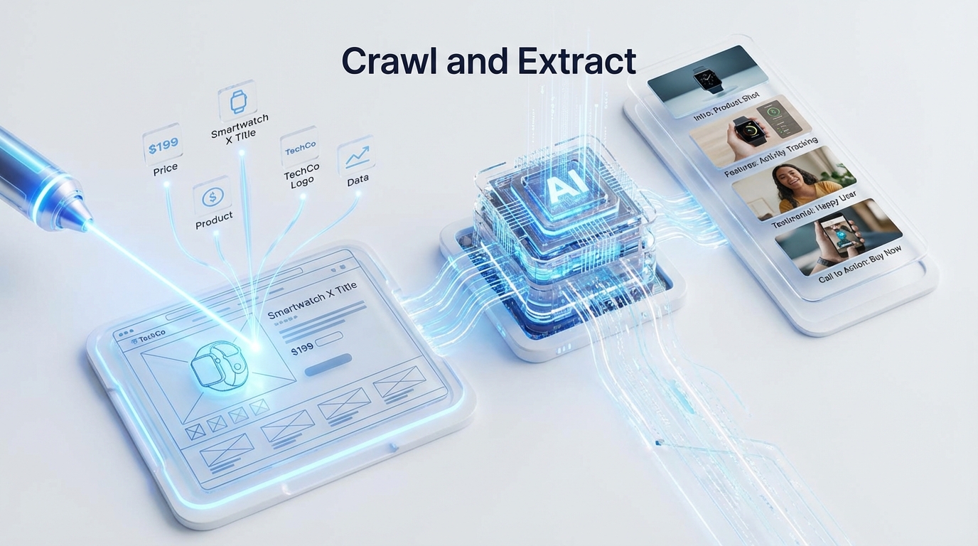 Illustration of a URL to video AI generator converting web pages into videos