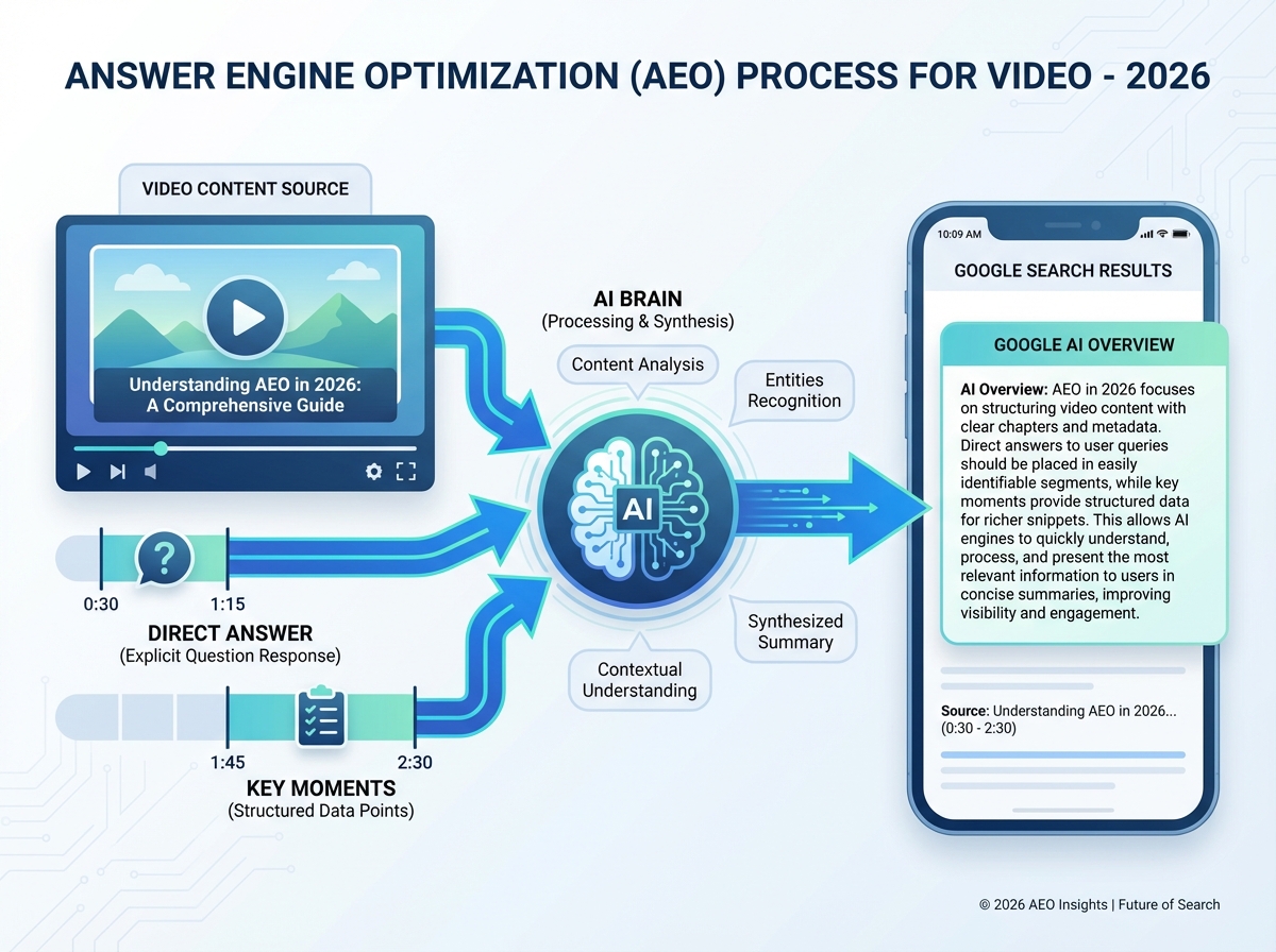 Diagram illustrating voice search optimization and AI Overview connections in 2026