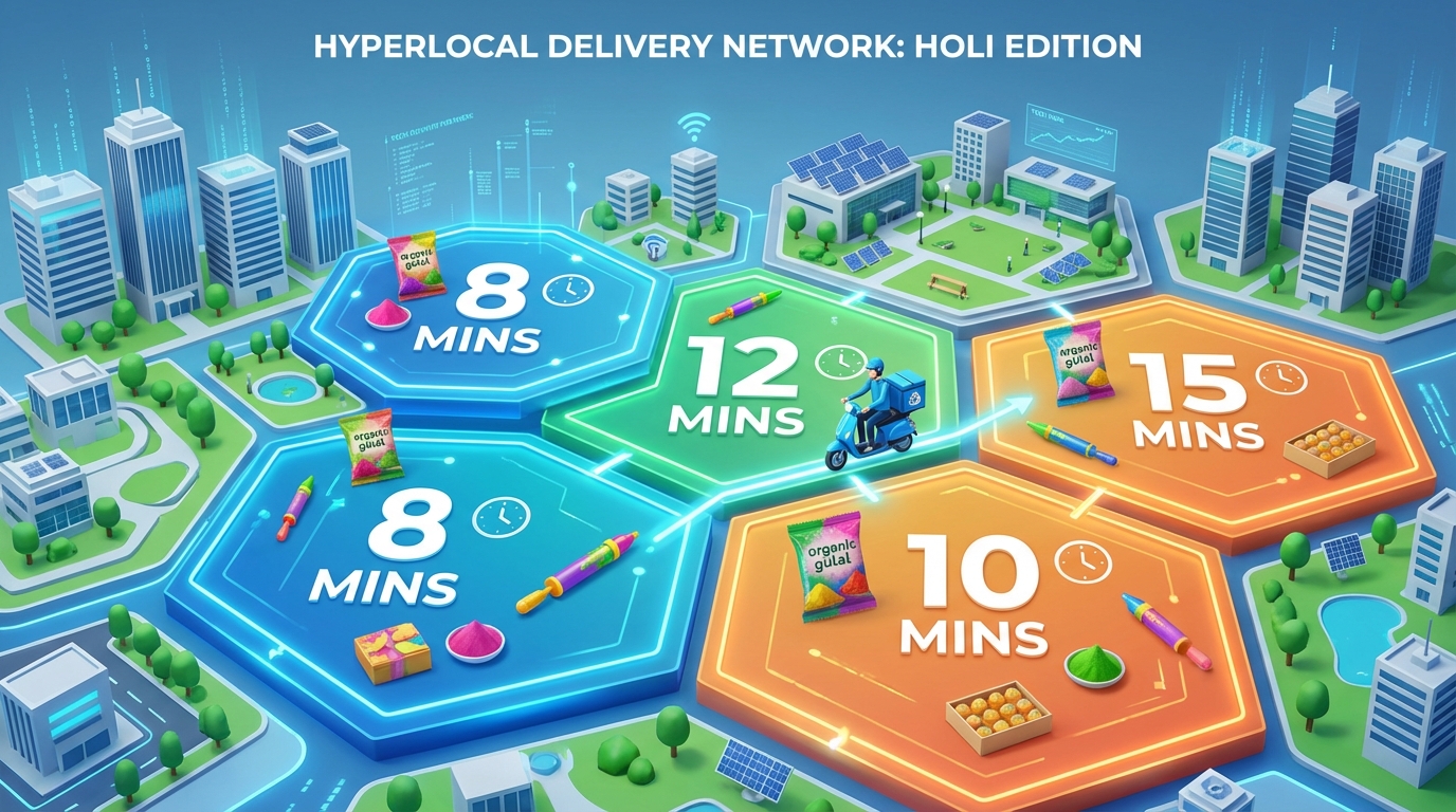 Example of a Holi shoppable video creative with hyperlocal delivery promise