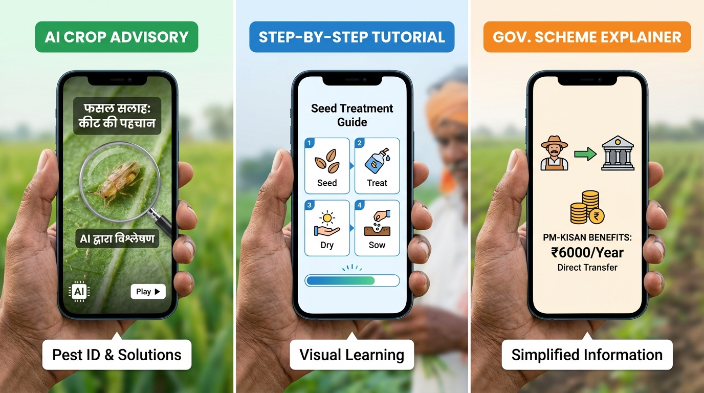 AI agritech farmer education video strategy illustration
