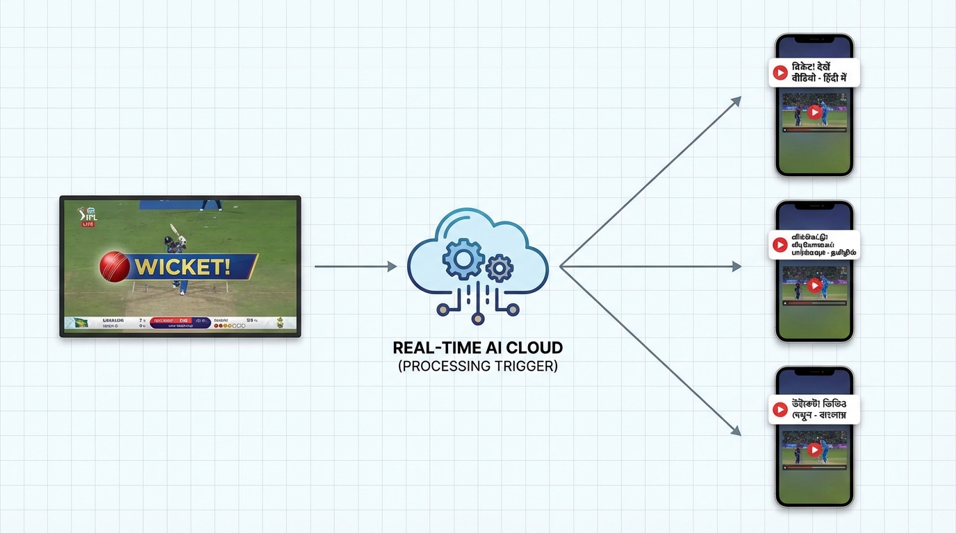 Illustration of WhatsApp-based personalized cricket video campaign flow