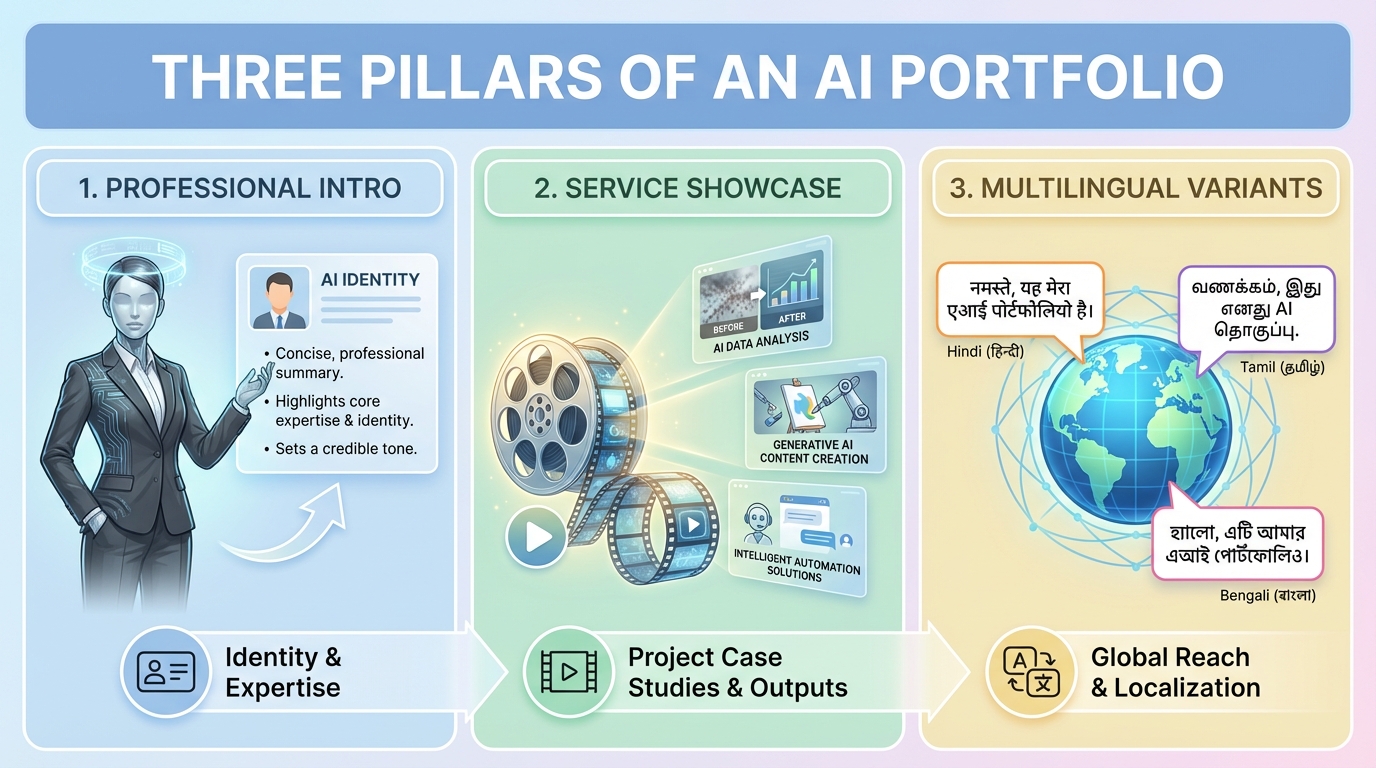 AI video freelancer portfolio - automation and compliance graphic