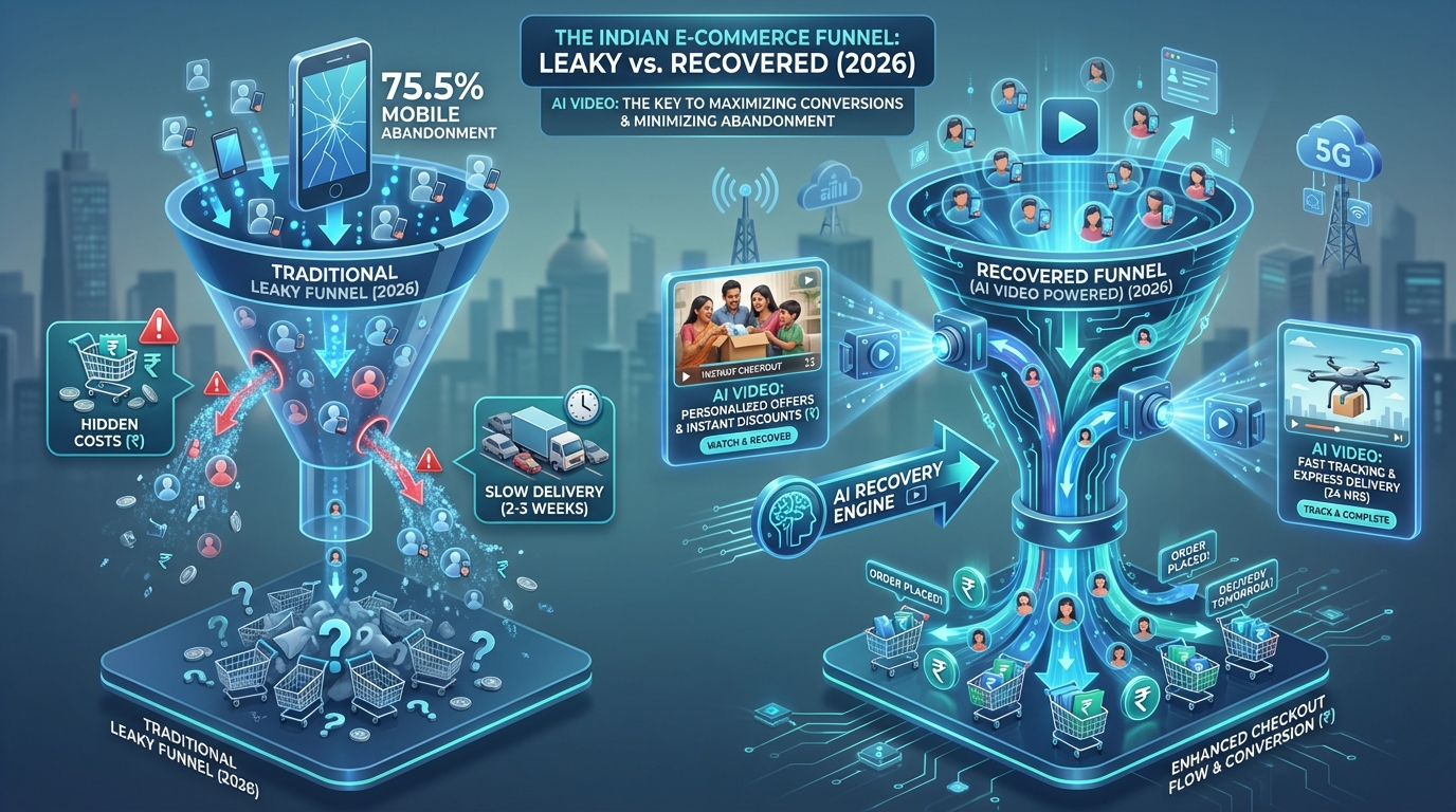 WhatsApp-first AI video cart recovery flow illustration