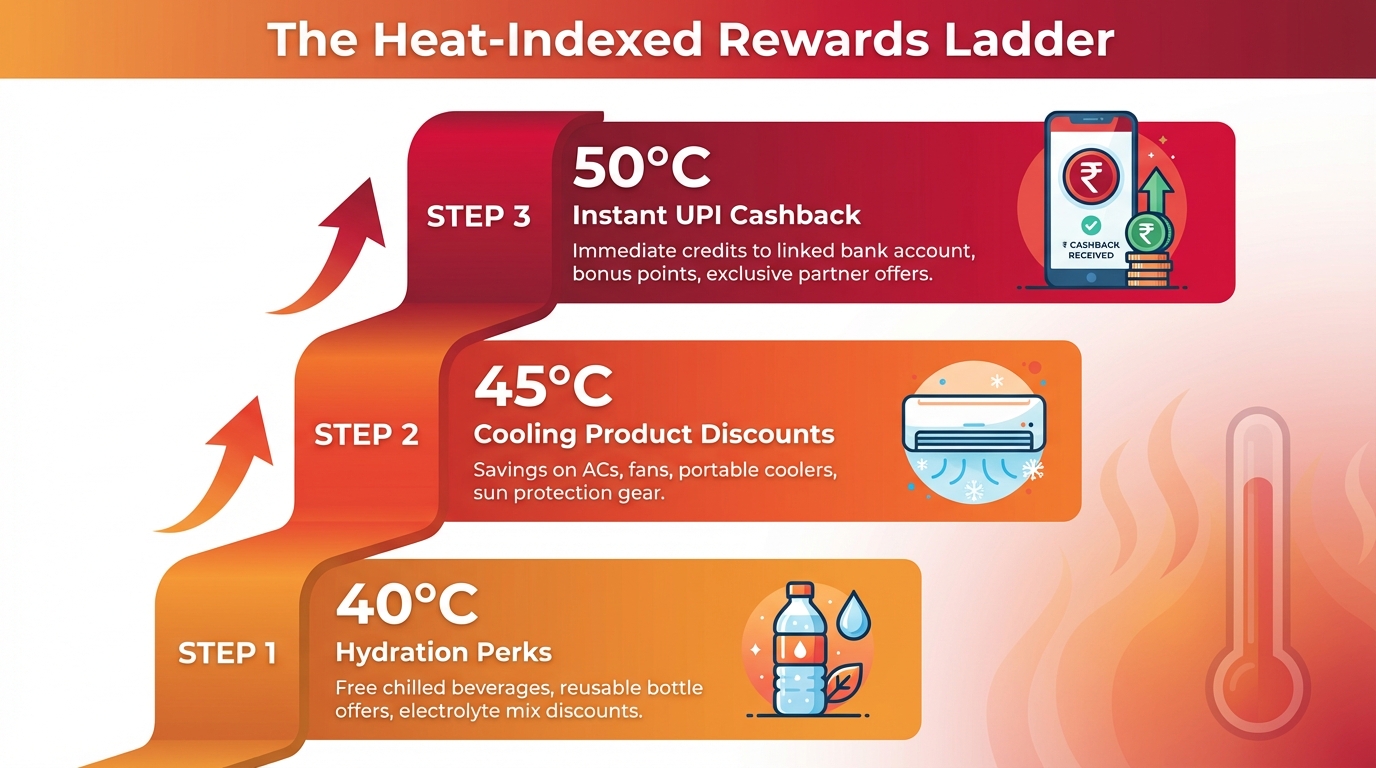 Illustration of cooling product loyalty tiers and rewards during heatwaves