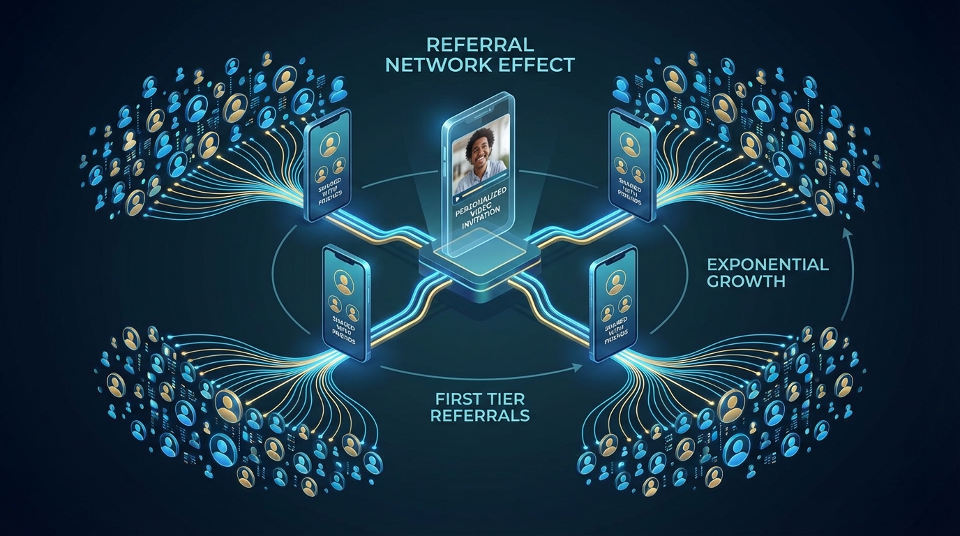 Example of referral network effect video with personalized overlays