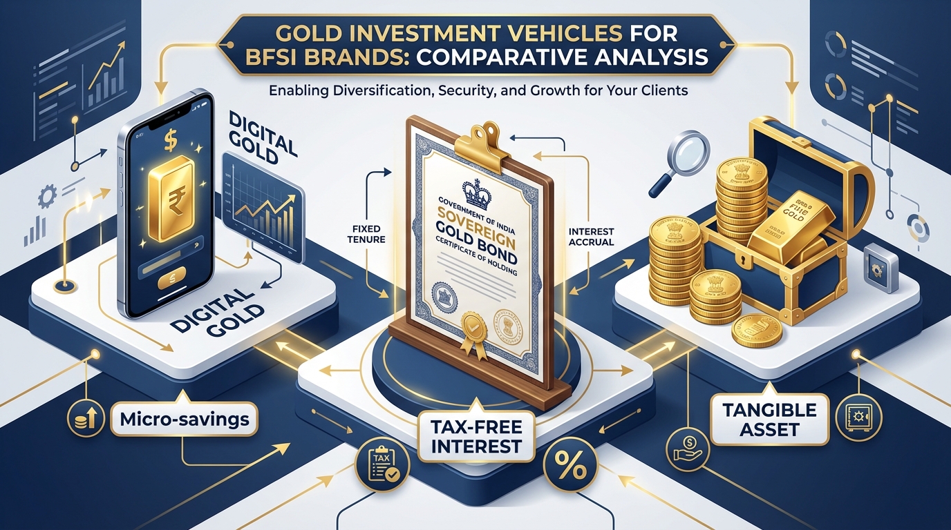 Illustration of BFSI digital gold and SGB campaign flows for Akshaya Tritiya 2026