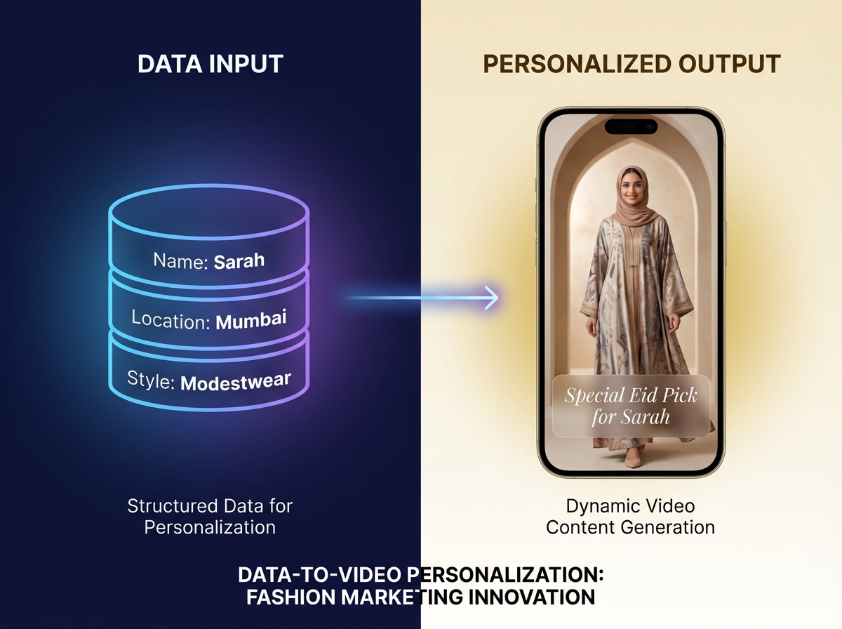 Personalized Eid fashion lookbook video with delivery-by-Eid badge