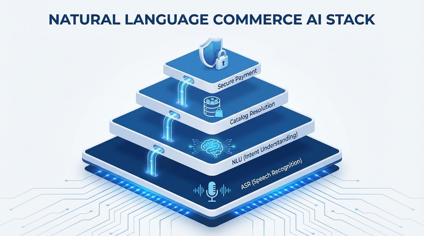 Natural Language Commerce AI stack diagram for 2026