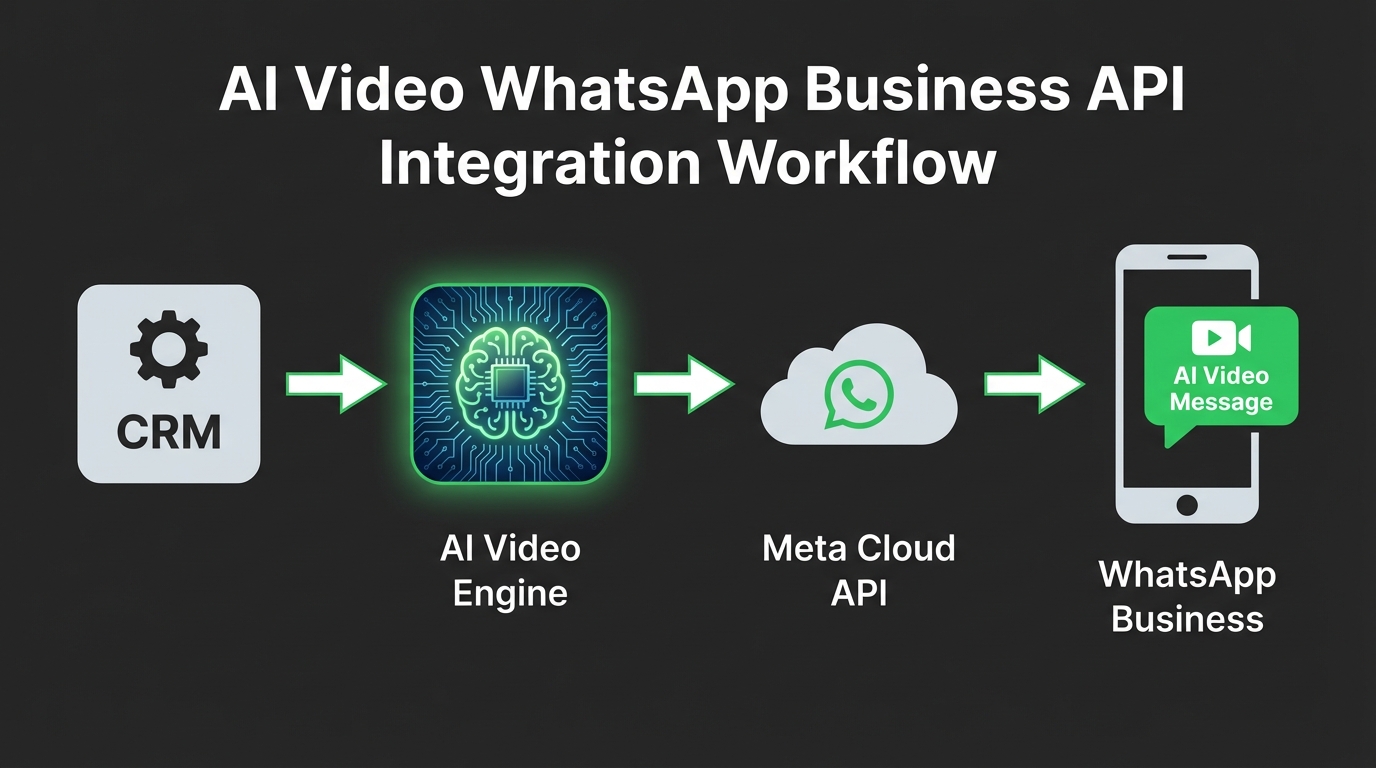 Diagram of AI video rendering and WhatsApp Cloud API workflow