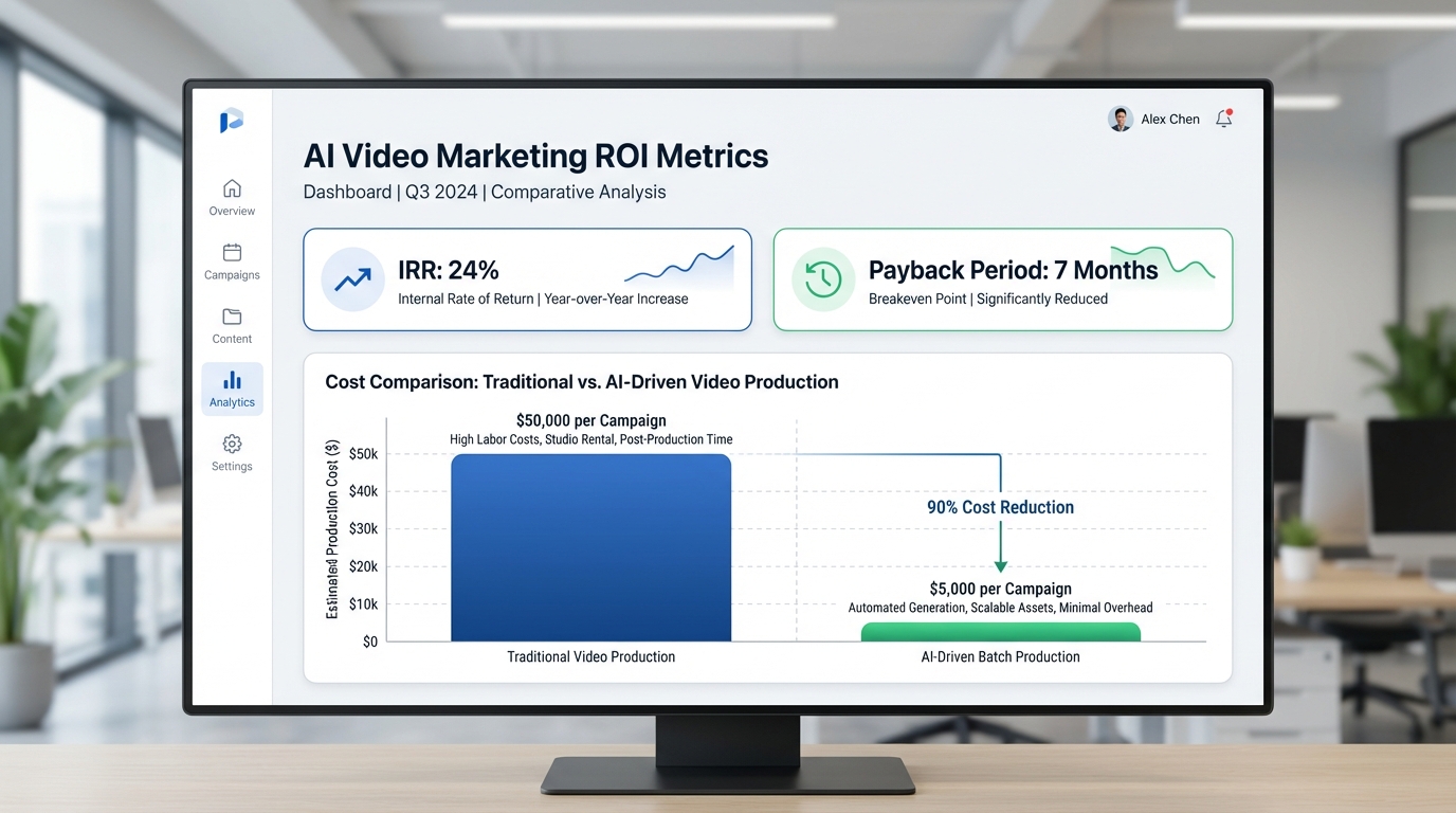 Illustration of a GenAI ROI calculator for marketing and AI video workflows