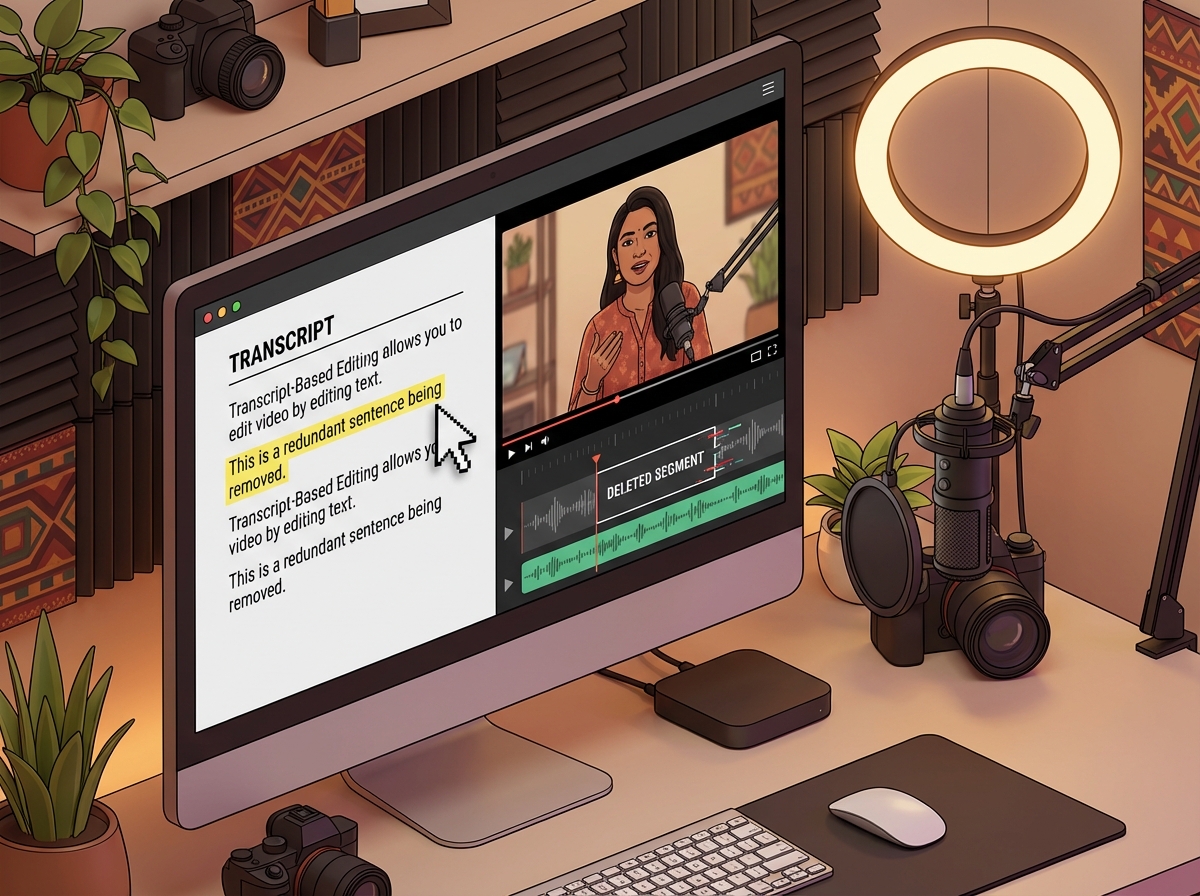 Illustrative graphic comparing performance metrics of Gling and Descript