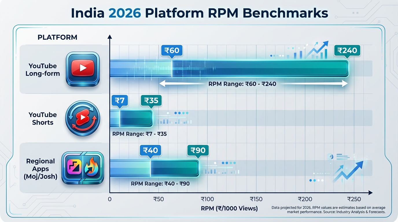 AI video monetization calculator India 2026 infographic