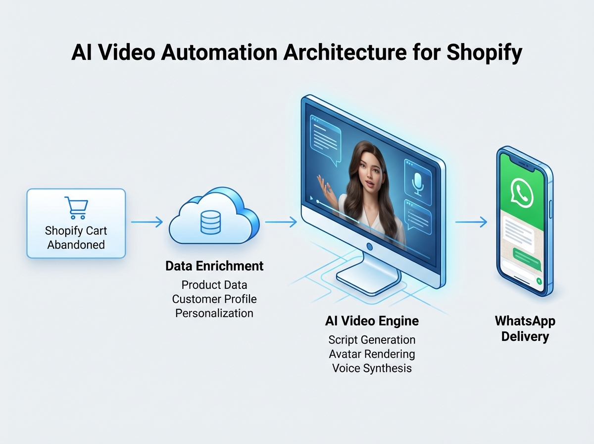Technical architecture for WhatsApp-first AI video cart recovery