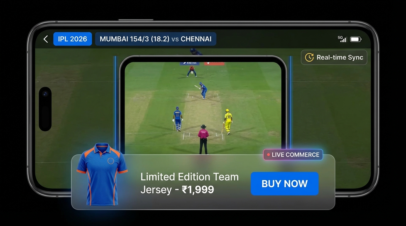 Example of IPL live commerce overlay with shoppable video elements