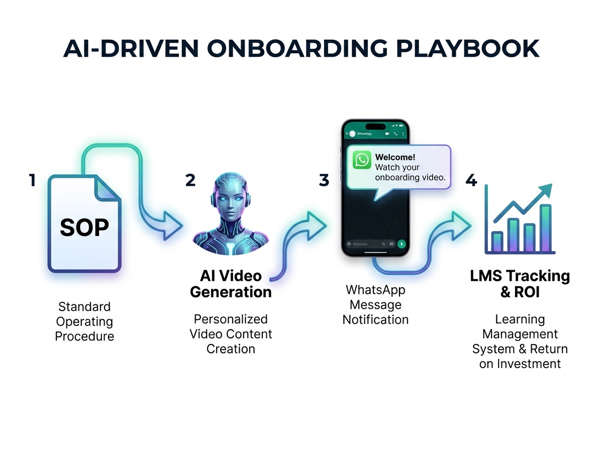 AI video ROI benchmarks and onboarding workflow diagram