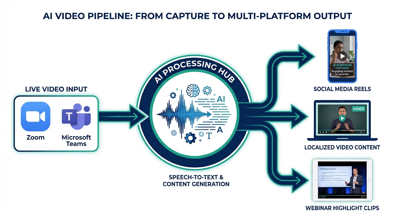 AI video repurposing pipeline illustration