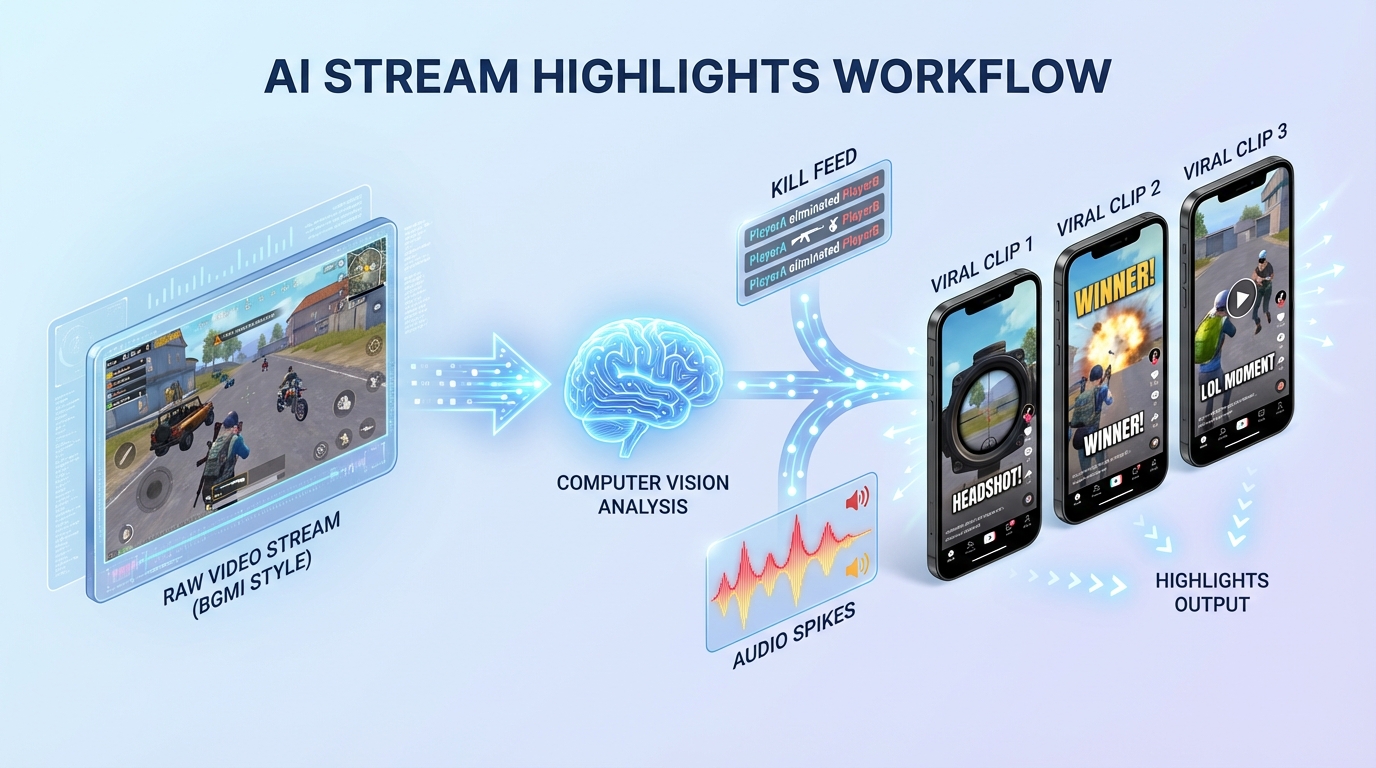 AI-powered gaming highlights and recap automation illustration