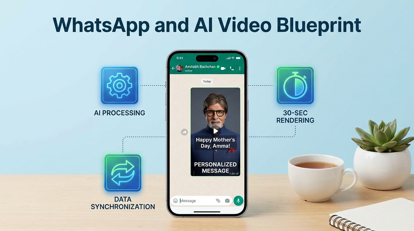 Illustration of WhatsApp and AI video personalization workflow for Mother's Day