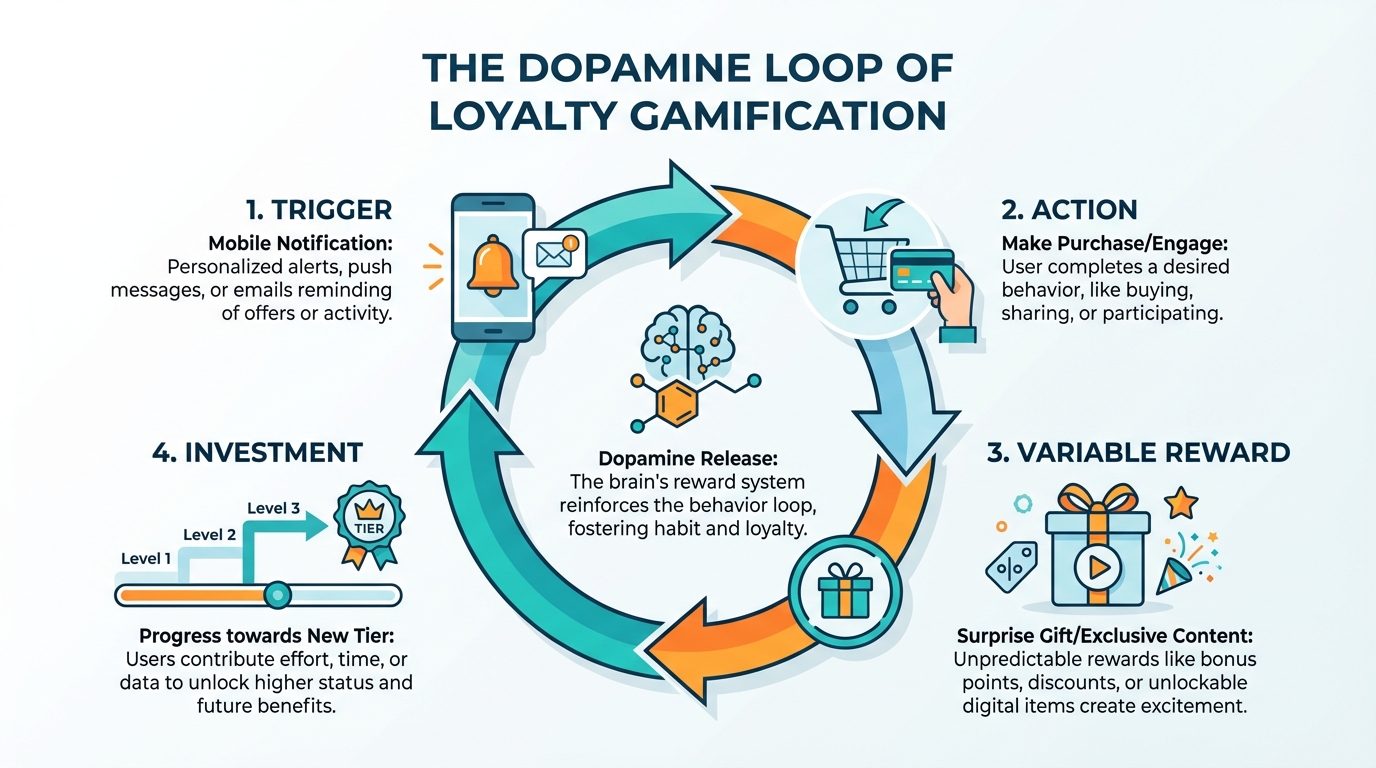 Illustration of loyalty program gamification playbooks and workflows