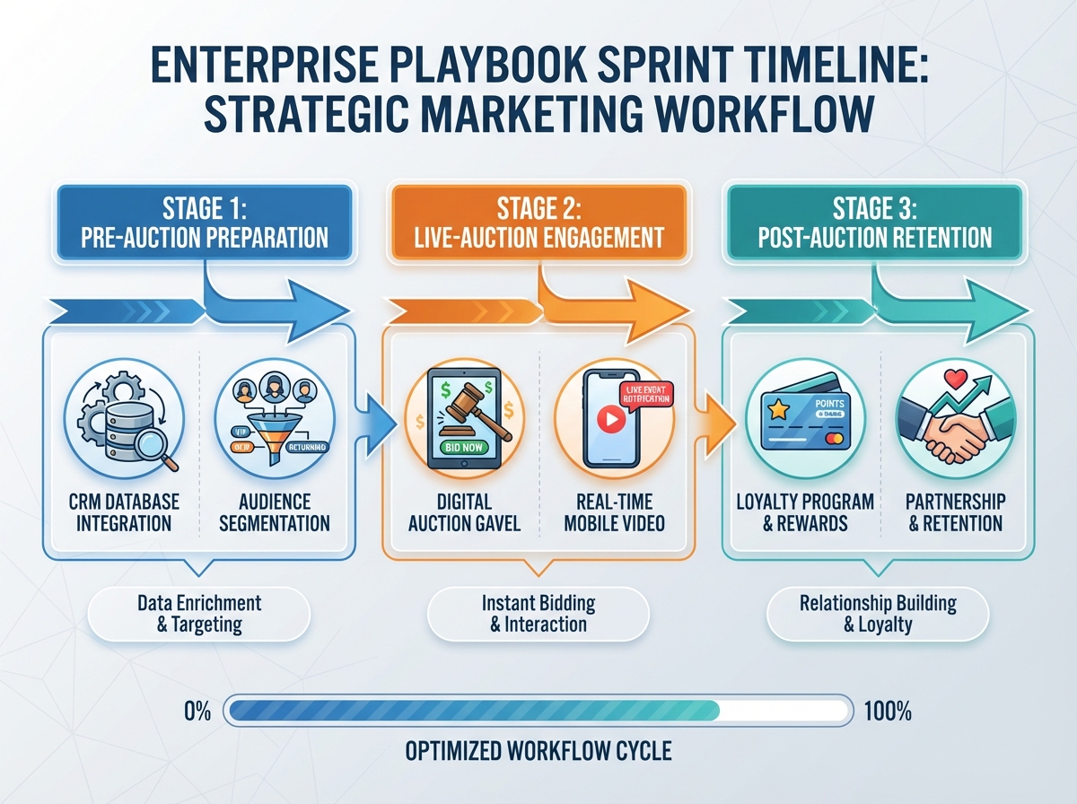 Workflow for enterprise pre-, live-, and post-auction execution