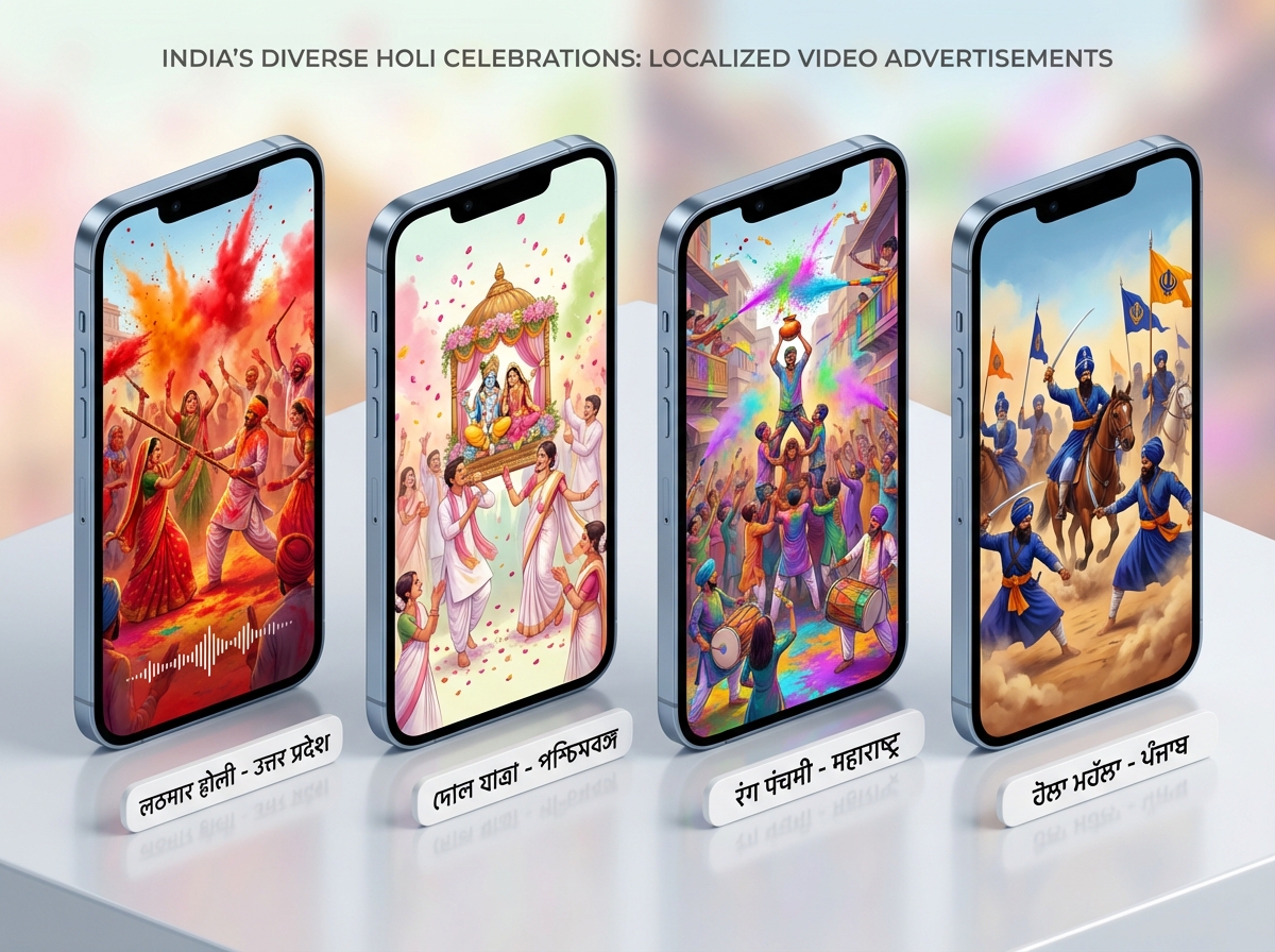 Vernacular Holi marketing video creative examples