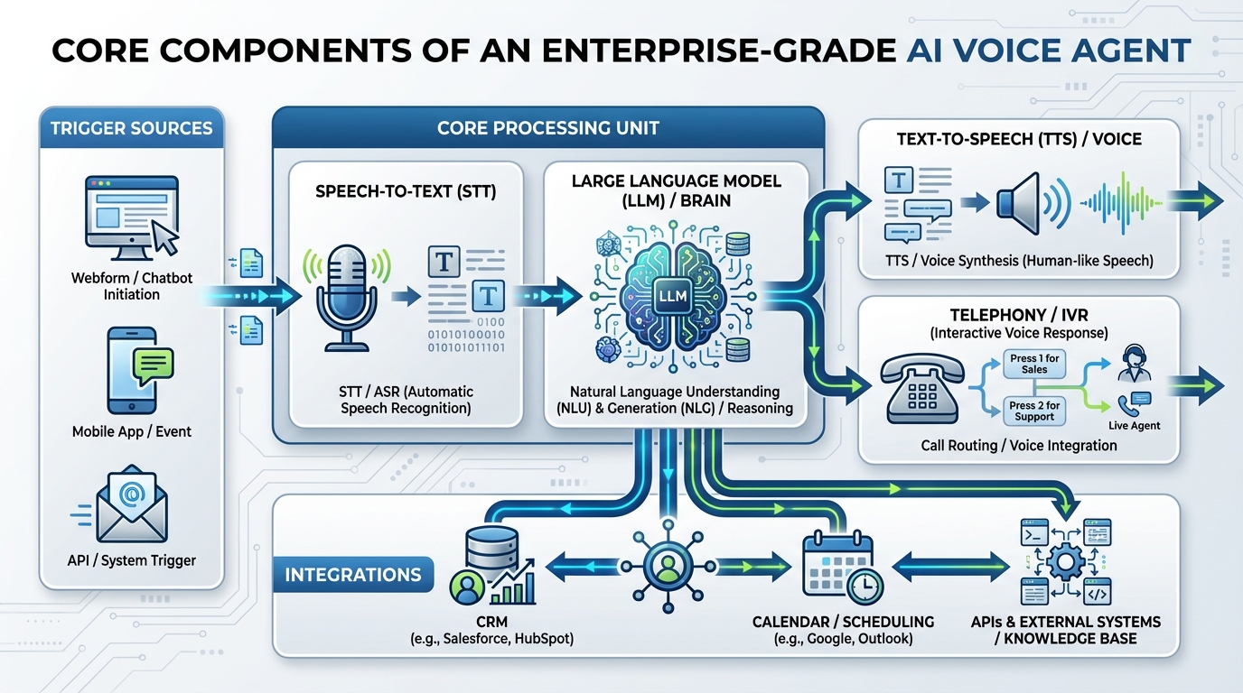 Diagram illustrating core components of an AI voice agent