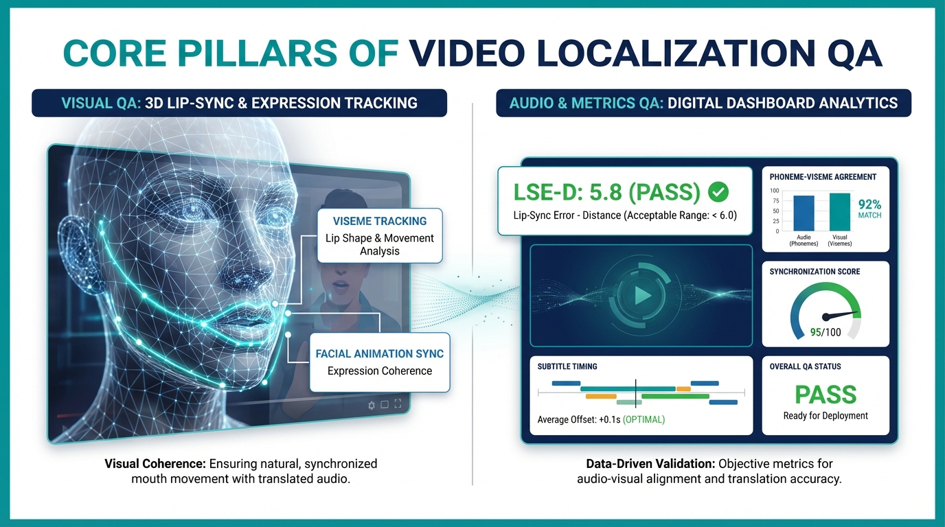 AI dubbing QC: analytics dashboard showing lip-sync and emotion scores