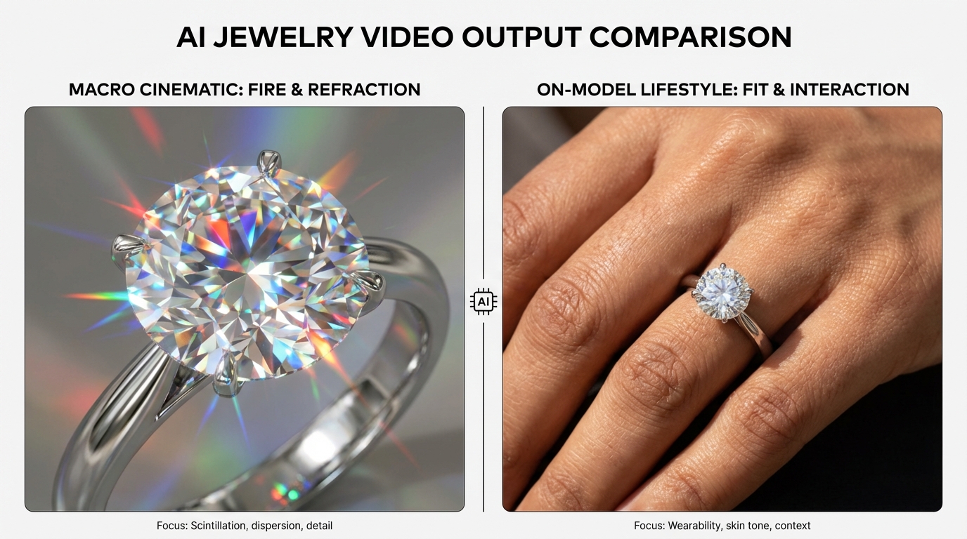 AI-generated on-model jewelry video still