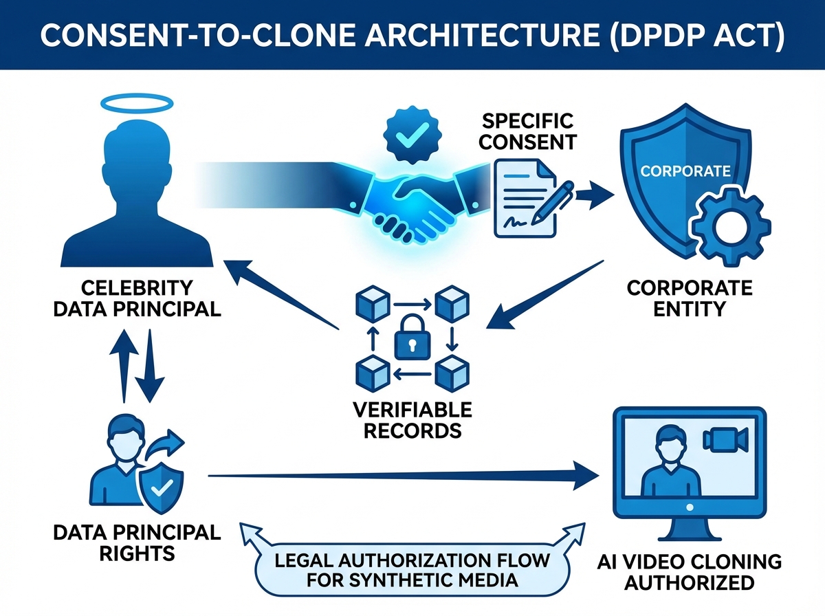 Enterprise synthetic media consent and provenance framework diagram