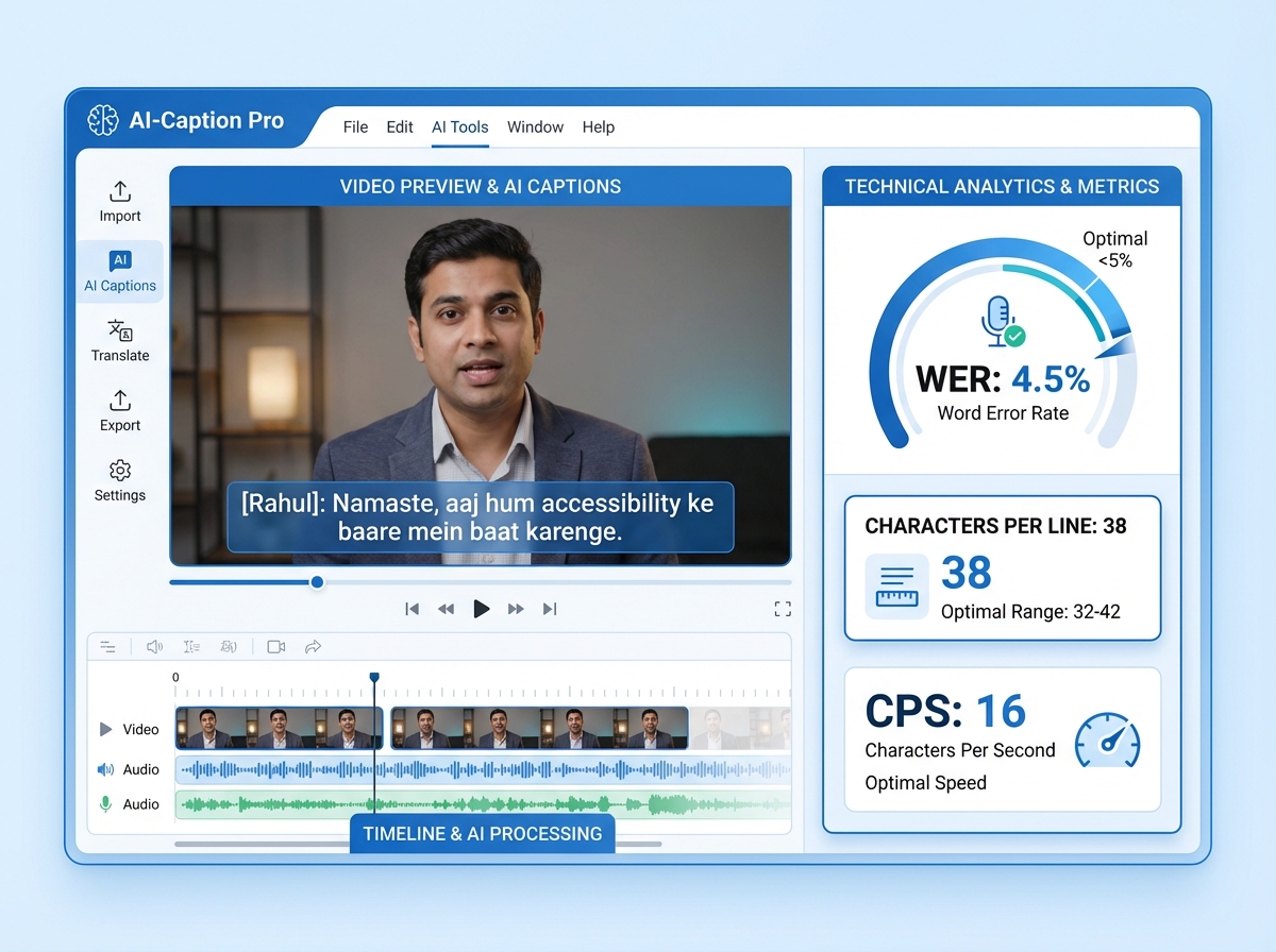 AI video accessibility workflow showing captions, ISL avatar, and compliance checks
