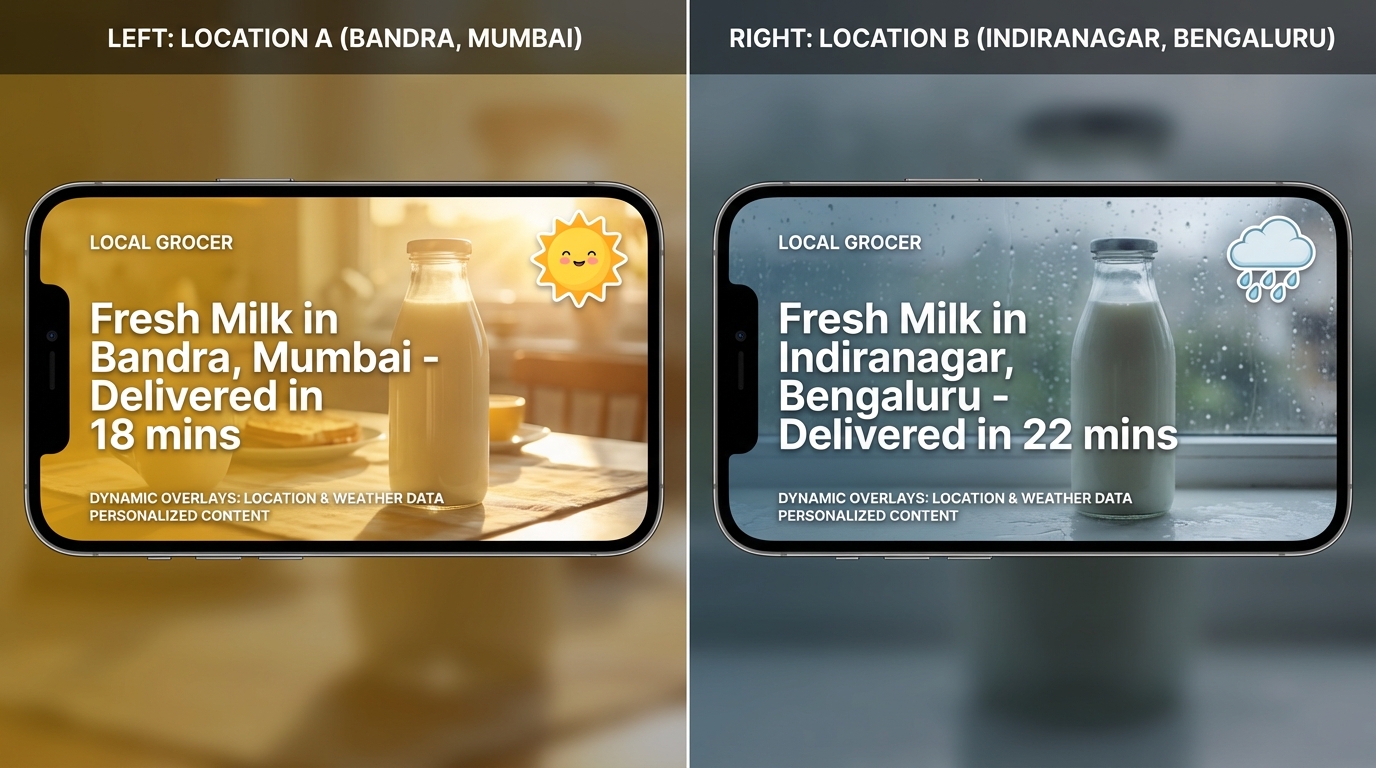 Illustration of real-time hyperlocal quick commerce video personalization
